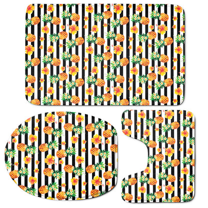 Pineapple And Hibiscus Striped Print 3 Piece Bath Mat Set