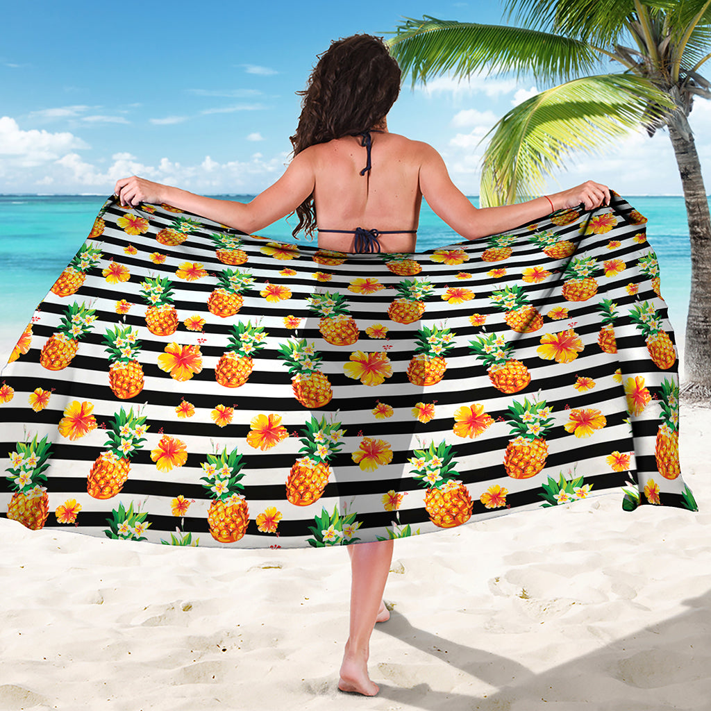 Pineapple And Hibiscus Striped Print Beach Sarong Wrap