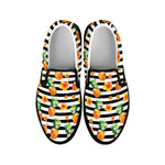 Pineapple And Hibiscus Striped Print Black Slip On Shoes