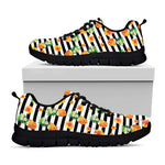 Pineapple And Hibiscus Striped Print Black Sneakers