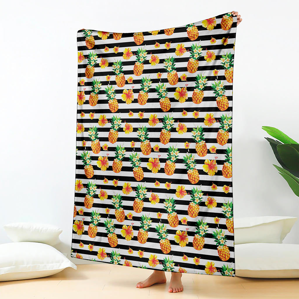 Pineapple And Hibiscus Striped Print Blanket