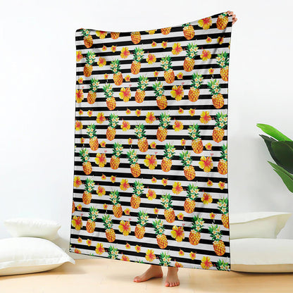 Pineapple And Hibiscus Striped Print Blanket