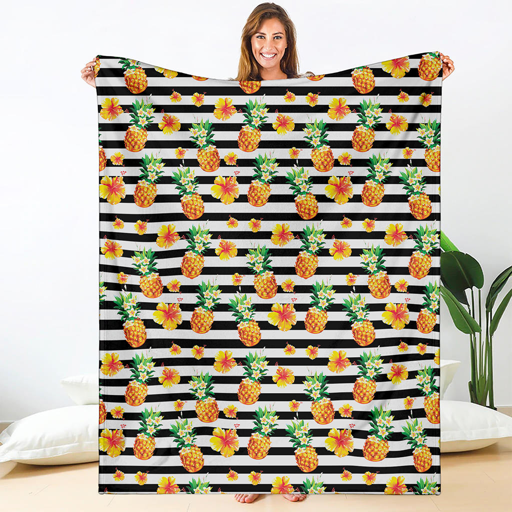 Pineapple And Hibiscus Striped Print Blanket