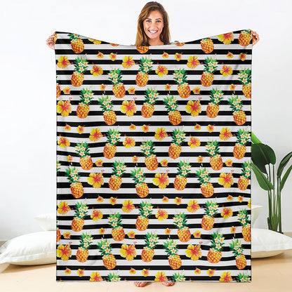 Pineapple And Hibiscus Striped Print Blanket