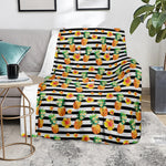 Pineapple And Hibiscus Striped Print Blanket