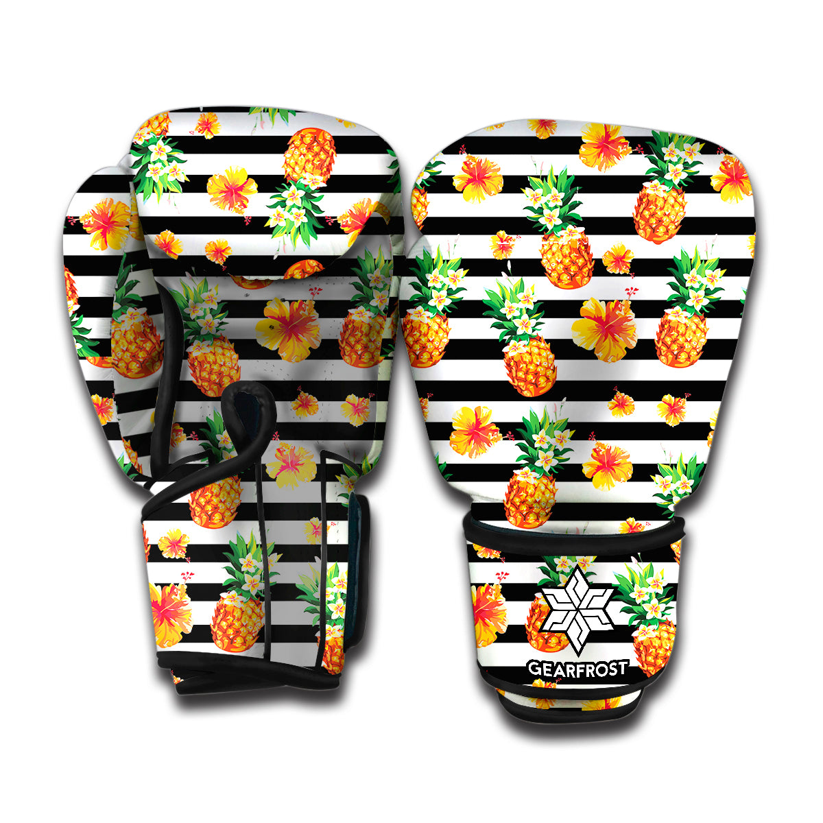 Pineapple And Hibiscus Striped Print Boxing Gloves