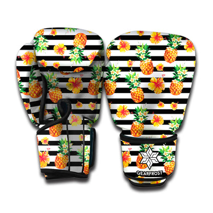 Pineapple And Hibiscus Striped Print Boxing Gloves