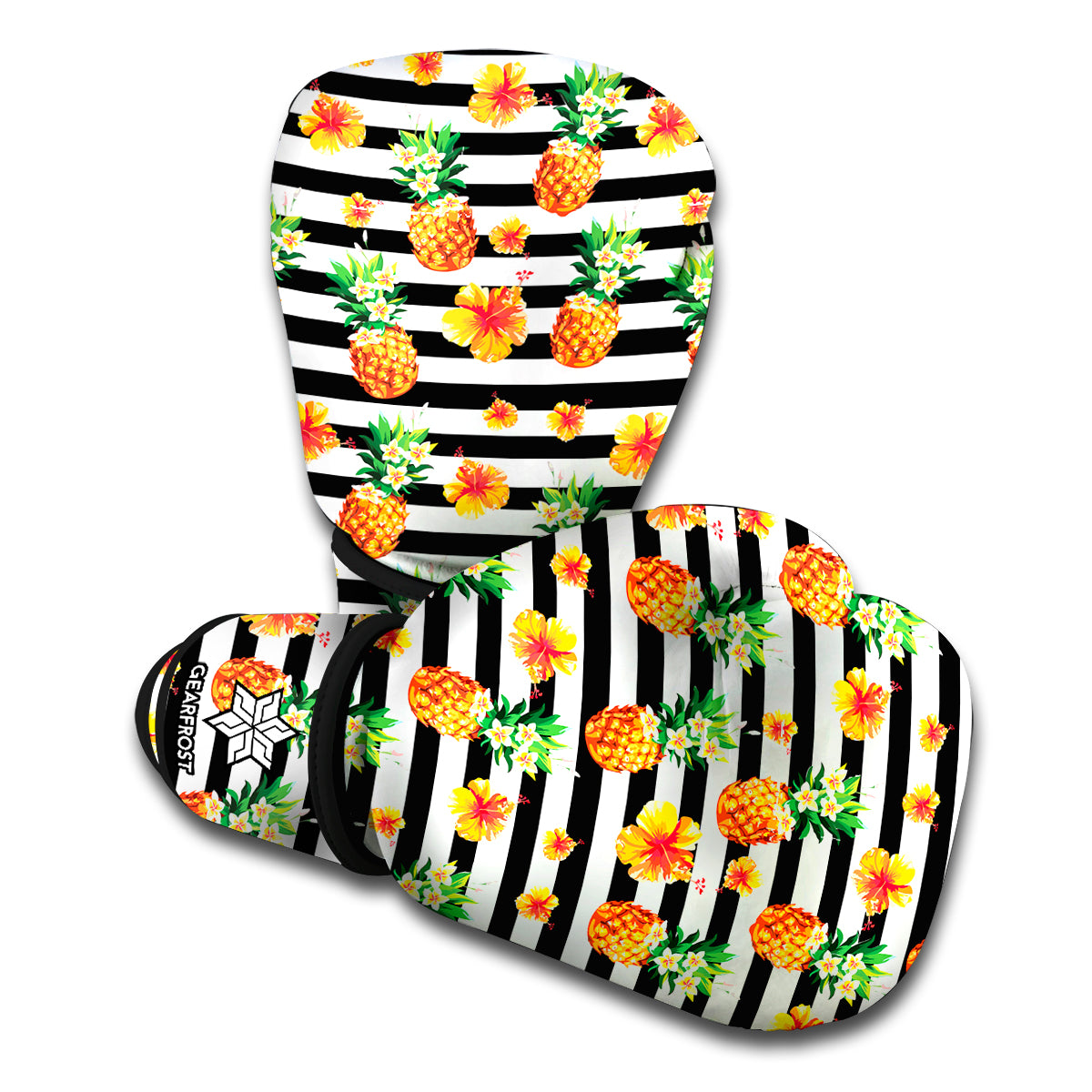 Pineapple And Hibiscus Striped Print Boxing Gloves