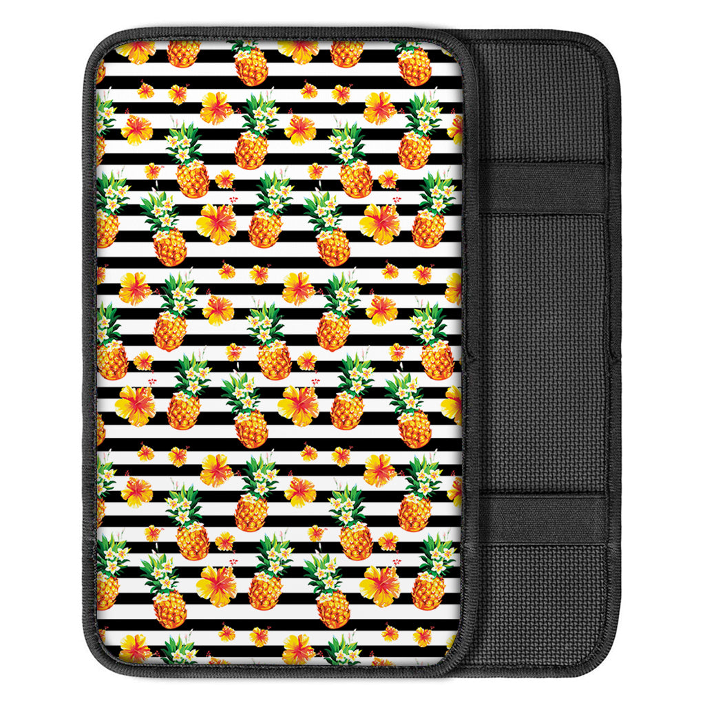 Pineapple And Hibiscus Striped Print Car Center Console Cover