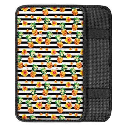 Pineapple And Hibiscus Striped Print Car Center Console Cover