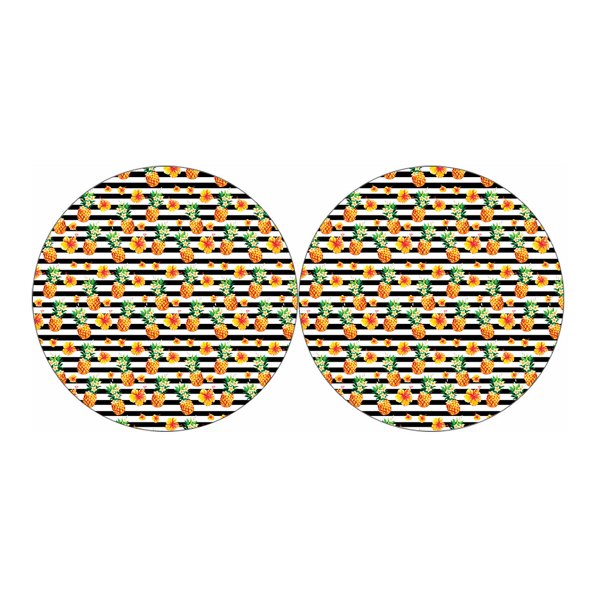 Pineapple And Hibiscus Striped Print Car Coasters