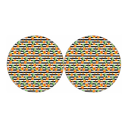Pineapple And Hibiscus Striped Print Car Coasters