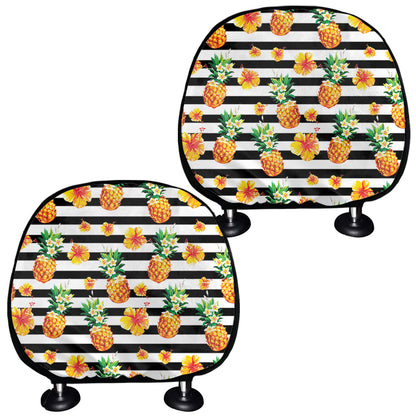 Pineapple And Hibiscus Striped Print Car Headrest Covers