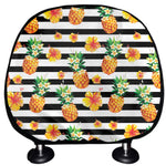 Pineapple And Hibiscus Striped Print Car Headrest Covers