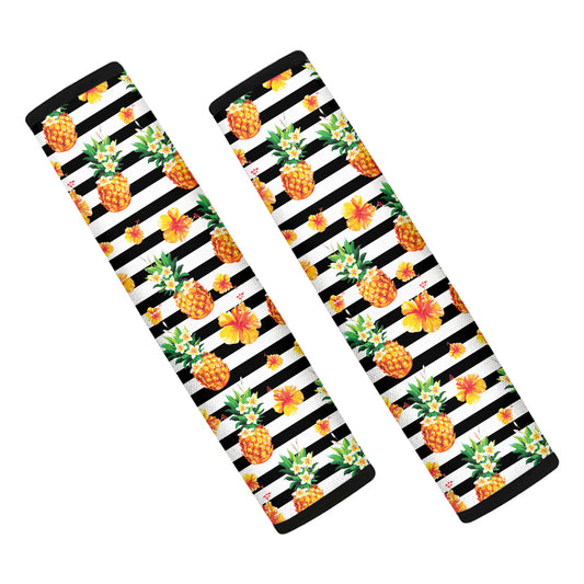 Pineapple And Hibiscus Striped Print Car Seat Belt Covers