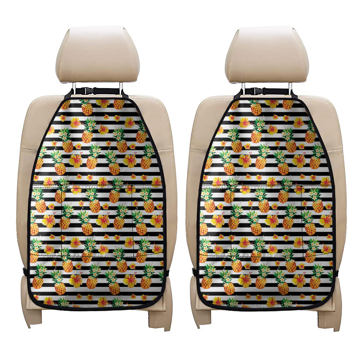 Pineapple And Hibiscus Striped Print Car Seat Organizers