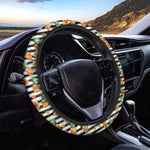 Pineapple And Hibiscus Striped Print Car Steering Wheel Cover