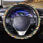 Pineapple And Hibiscus Striped Print Car Steering Wheel Cover