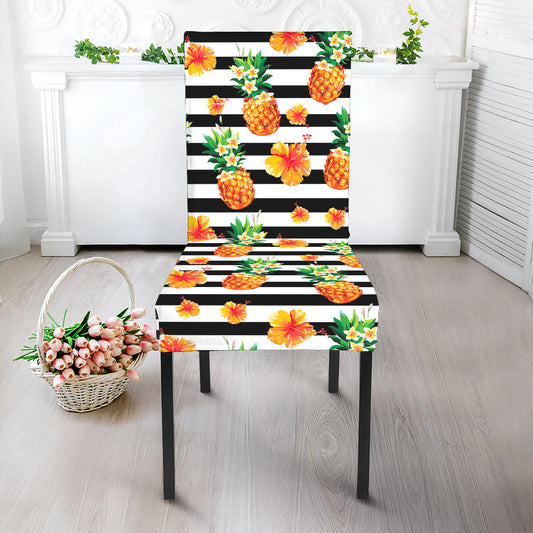 Pineapple And Hibiscus Striped Print Dining Chair Slipcover