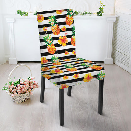 Pineapple And Hibiscus Striped Print Dining Chair Slipcover