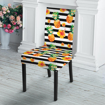 Pineapple And Hibiscus Striped Print Dining Chair Slipcover