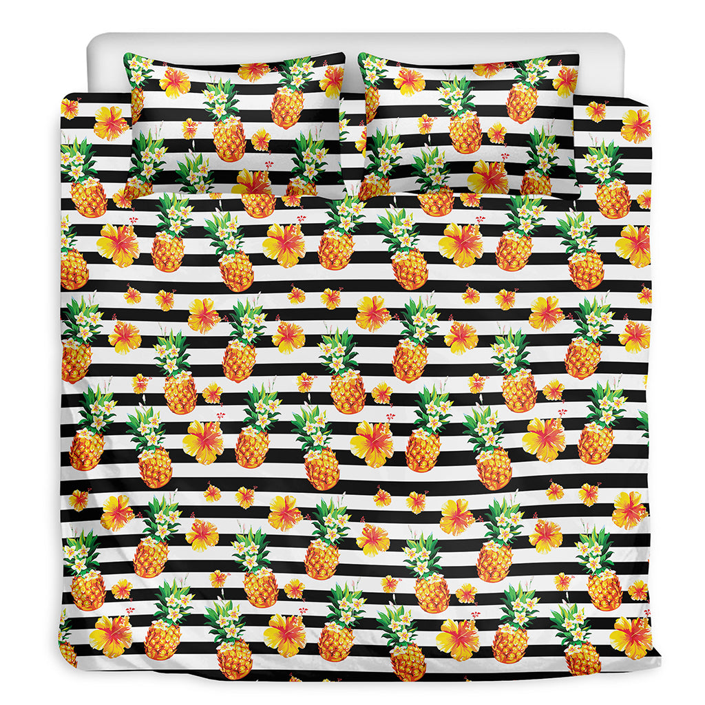 Pineapple And Hibiscus Striped Print Duvet Cover Bedding Set