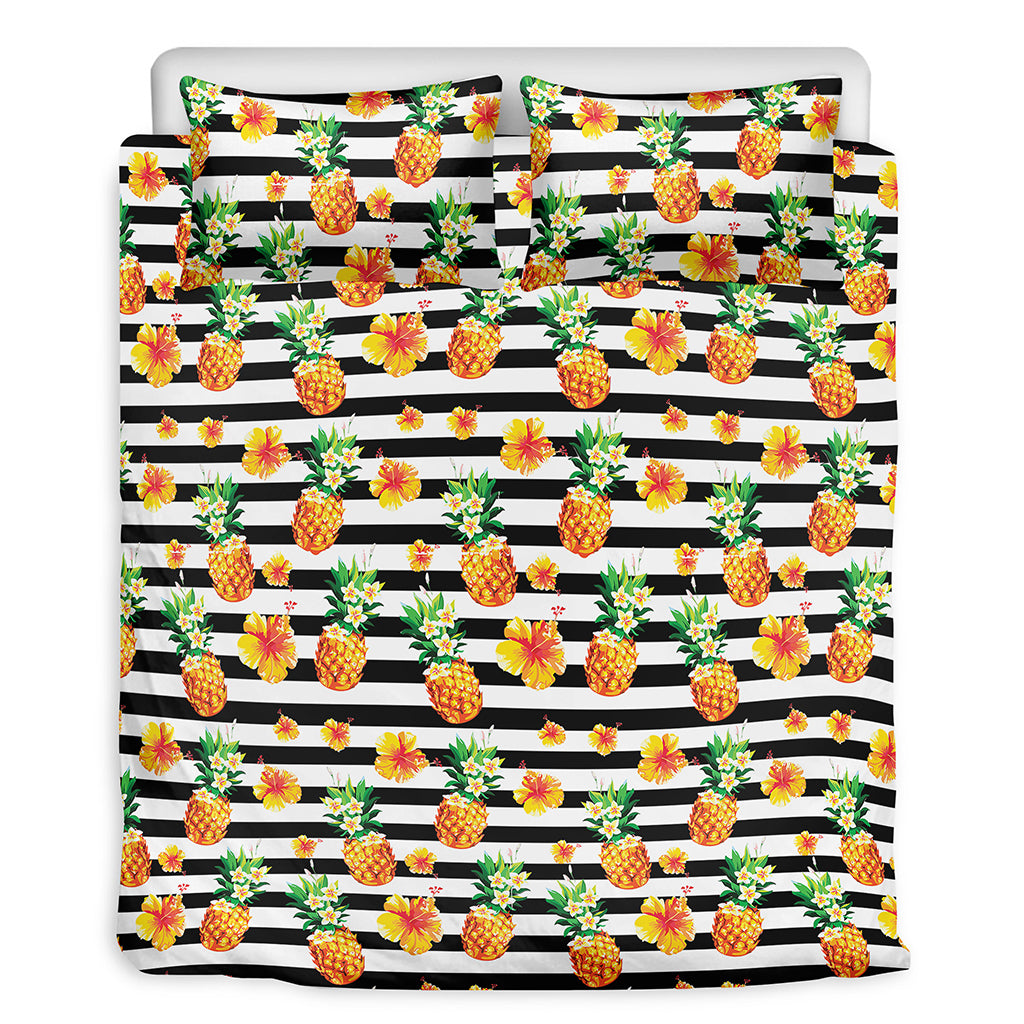 Pineapple And Hibiscus Striped Print Duvet Cover Bedding Set