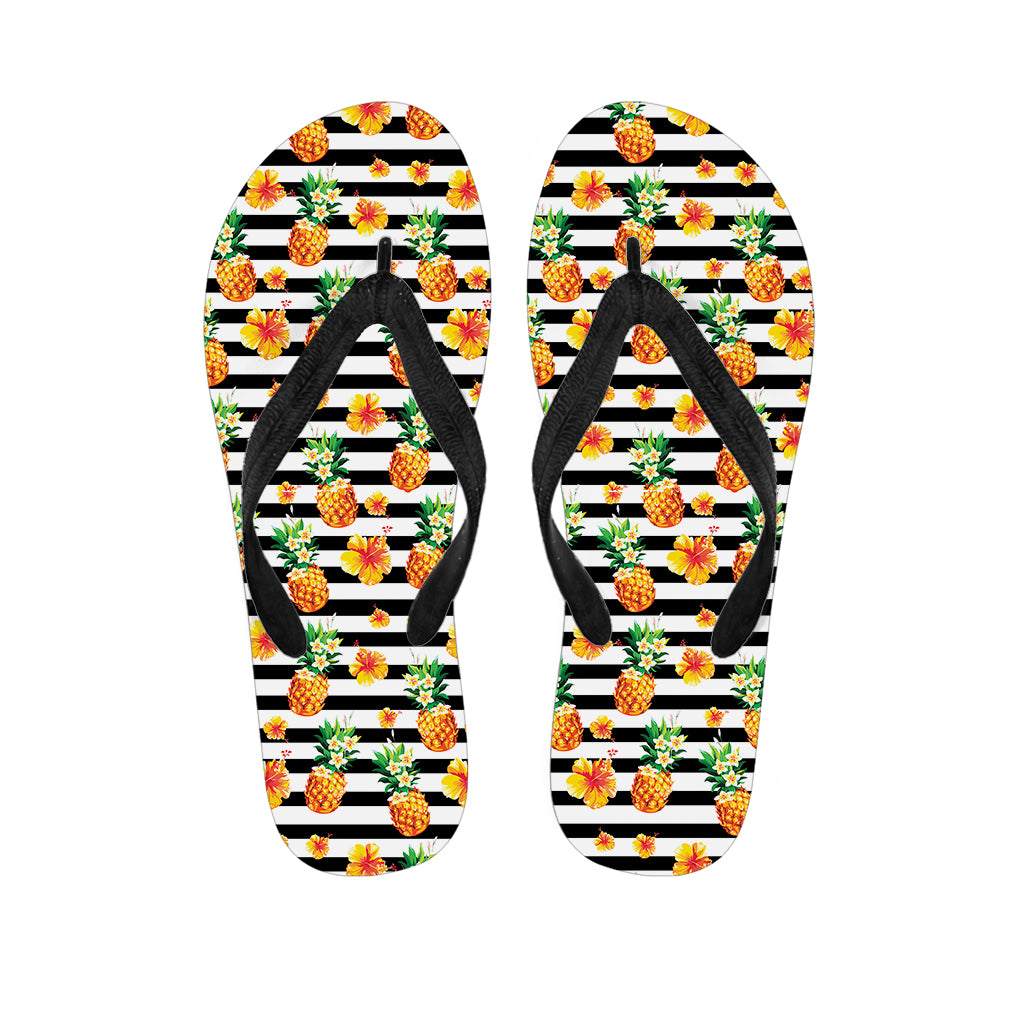 Pineapple And Hibiscus Striped Print Flip Flops