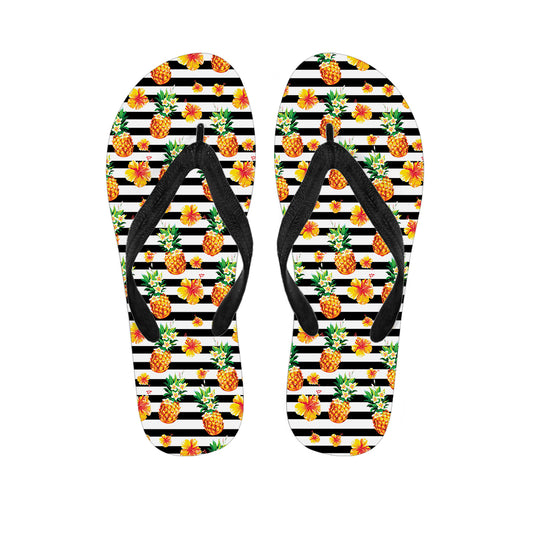 Pineapple And Hibiscus Striped Print Flip Flops