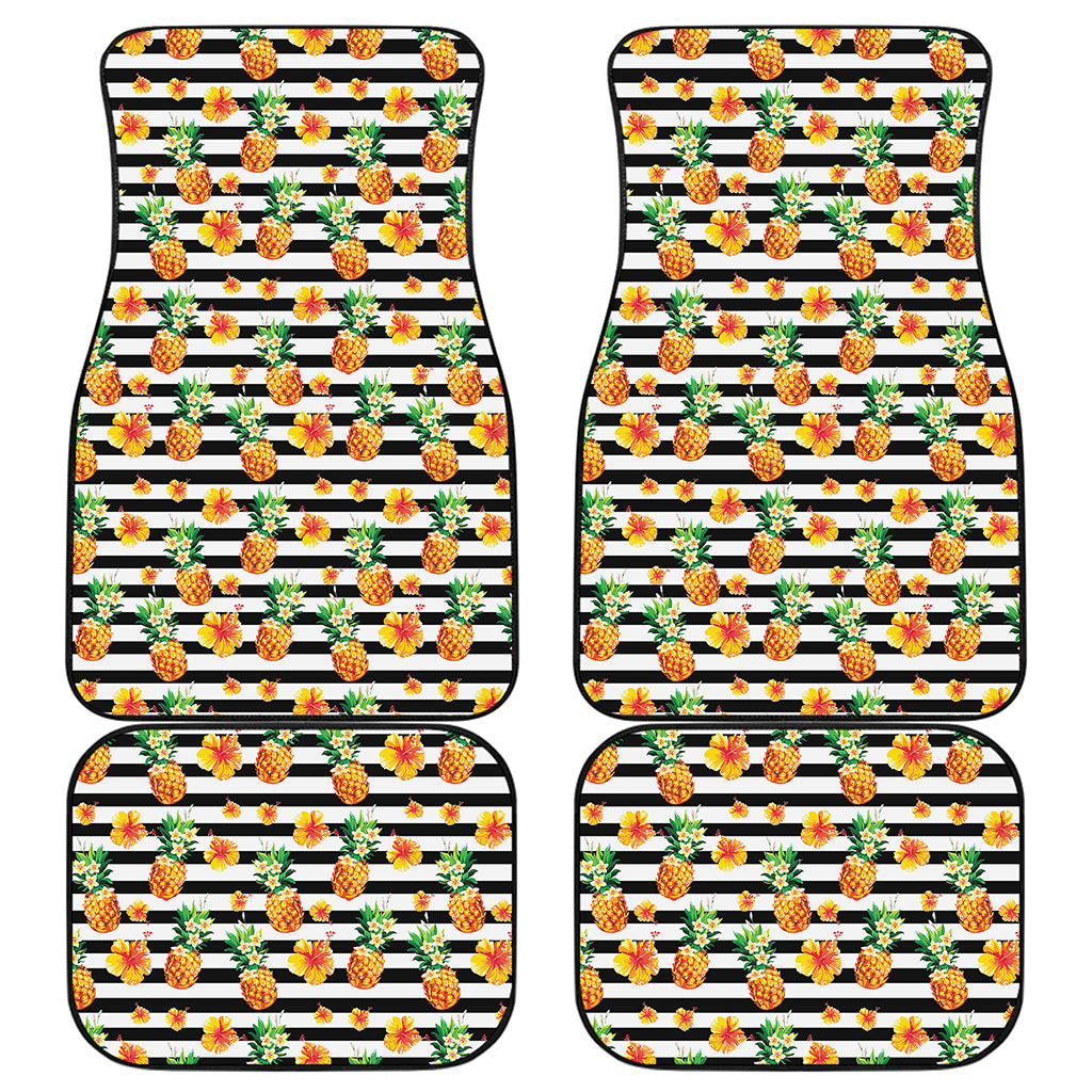 Pineapple And Hibiscus Striped Print Front and Back Car Floor Mats