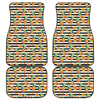 Pineapple And Hibiscus Striped Print Front and Back Car Floor Mats