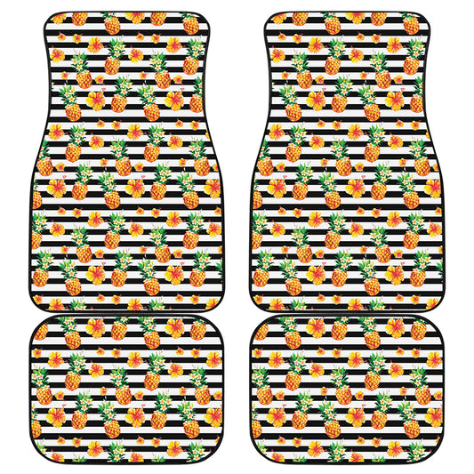 Pineapple And Hibiscus Striped Print Front and Back Car Floor Mats
