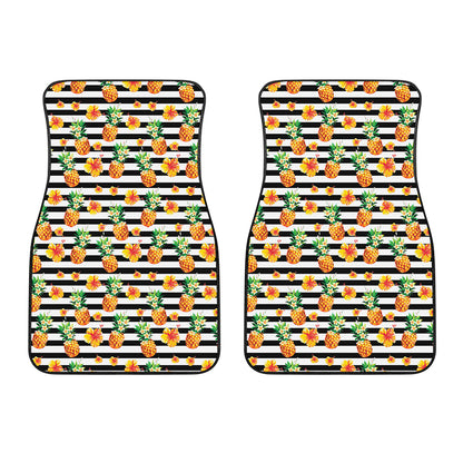 Pineapple And Hibiscus Striped Print Front Car Floor Mats