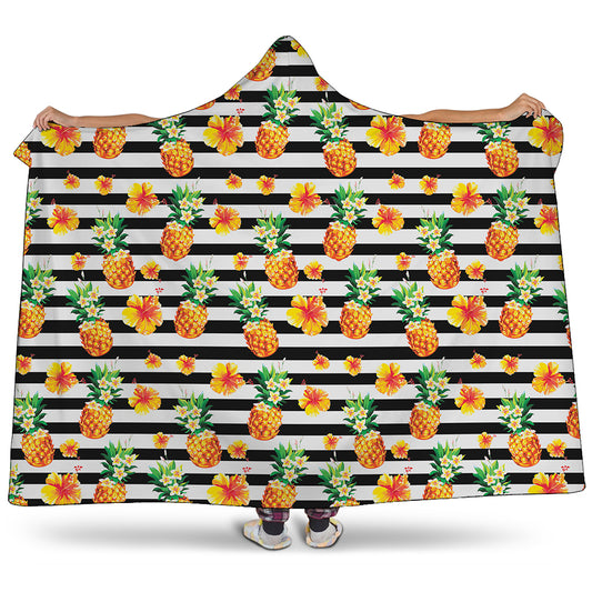Pineapple And Hibiscus Striped Print Hooded Blanket