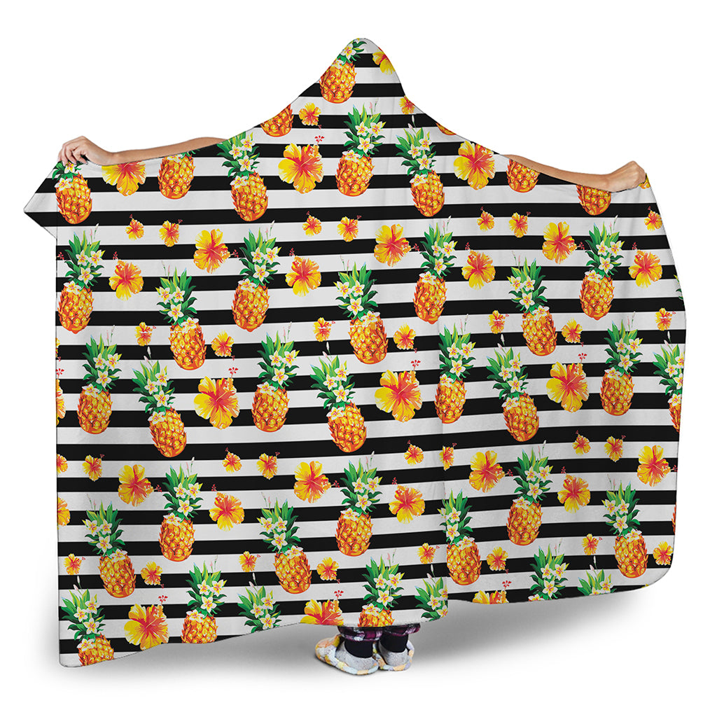 Pineapple And Hibiscus Striped Print Hooded Blanket