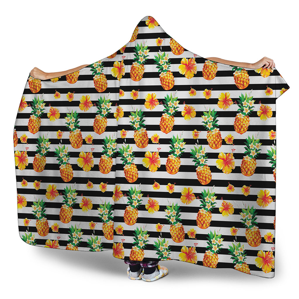 Pineapple And Hibiscus Striped Print Hooded Blanket