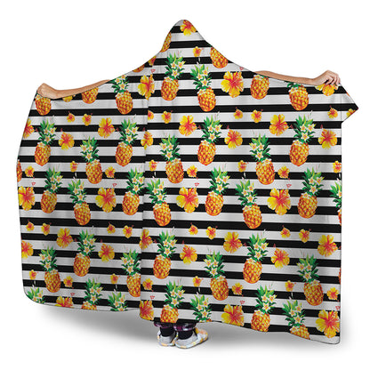 Pineapple And Hibiscus Striped Print Hooded Blanket