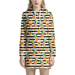 Pineapple And Hibiscus Striped Print Hoodie Dress