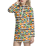 Pineapple And Hibiscus Striped Print Hoodie Dress