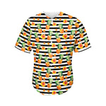 Pineapple And Hibiscus Striped Print Men's Baseball Jersey