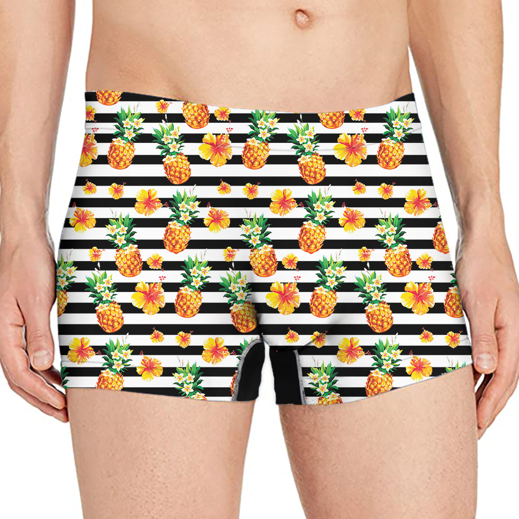Pineapple And Hibiscus Striped Print Men's Boxer Briefs