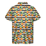 Pineapple And Hibiscus Striped Print Men's Short Sleeve Shirt