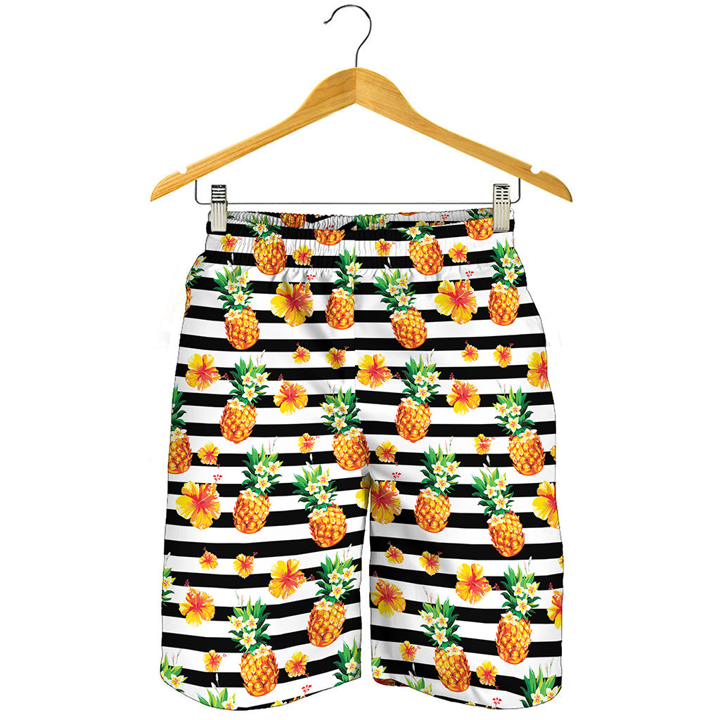 Pineapple And Hibiscus Striped Print Men's Shorts