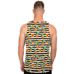 Pineapple And Hibiscus Striped Print Men's Tank Top