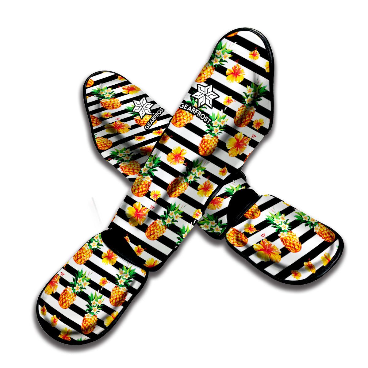 Pineapple And Hibiscus Striped Print Muay Thai Shin Guard