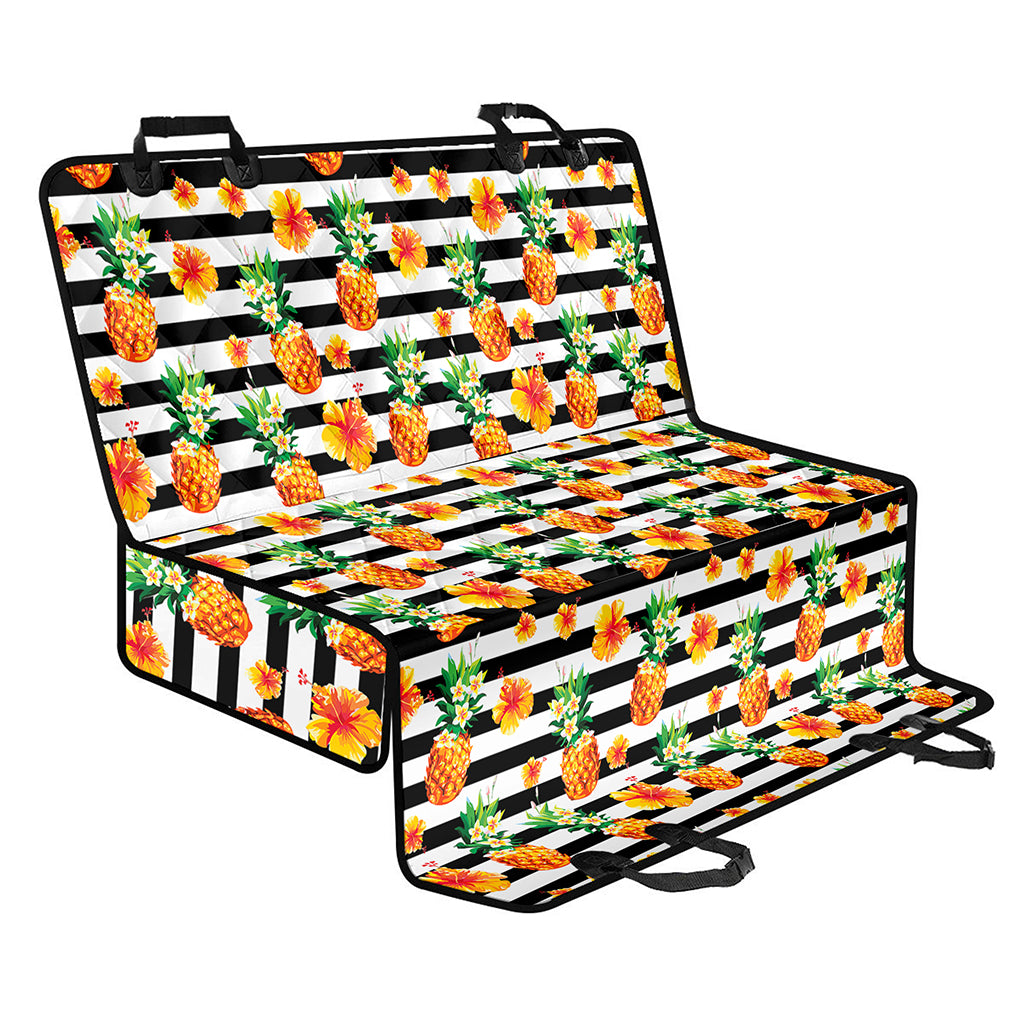 Pineapple And Hibiscus Striped Print Pet Car Back Seat Cover