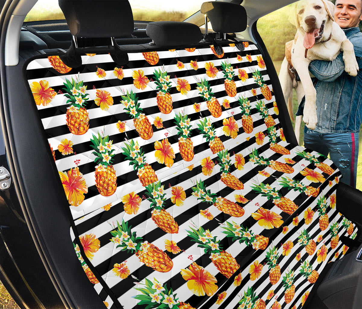 Pineapple And Hibiscus Striped Print Pet Car Back Seat Cover