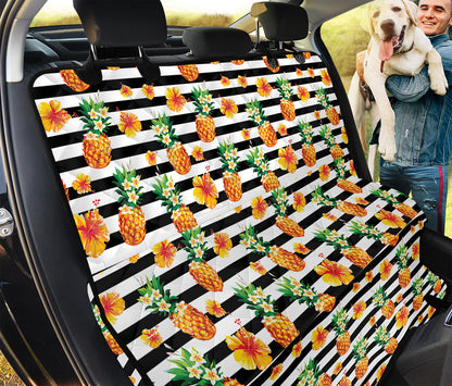 Pineapple And Hibiscus Striped Print Pet Car Back Seat Cover