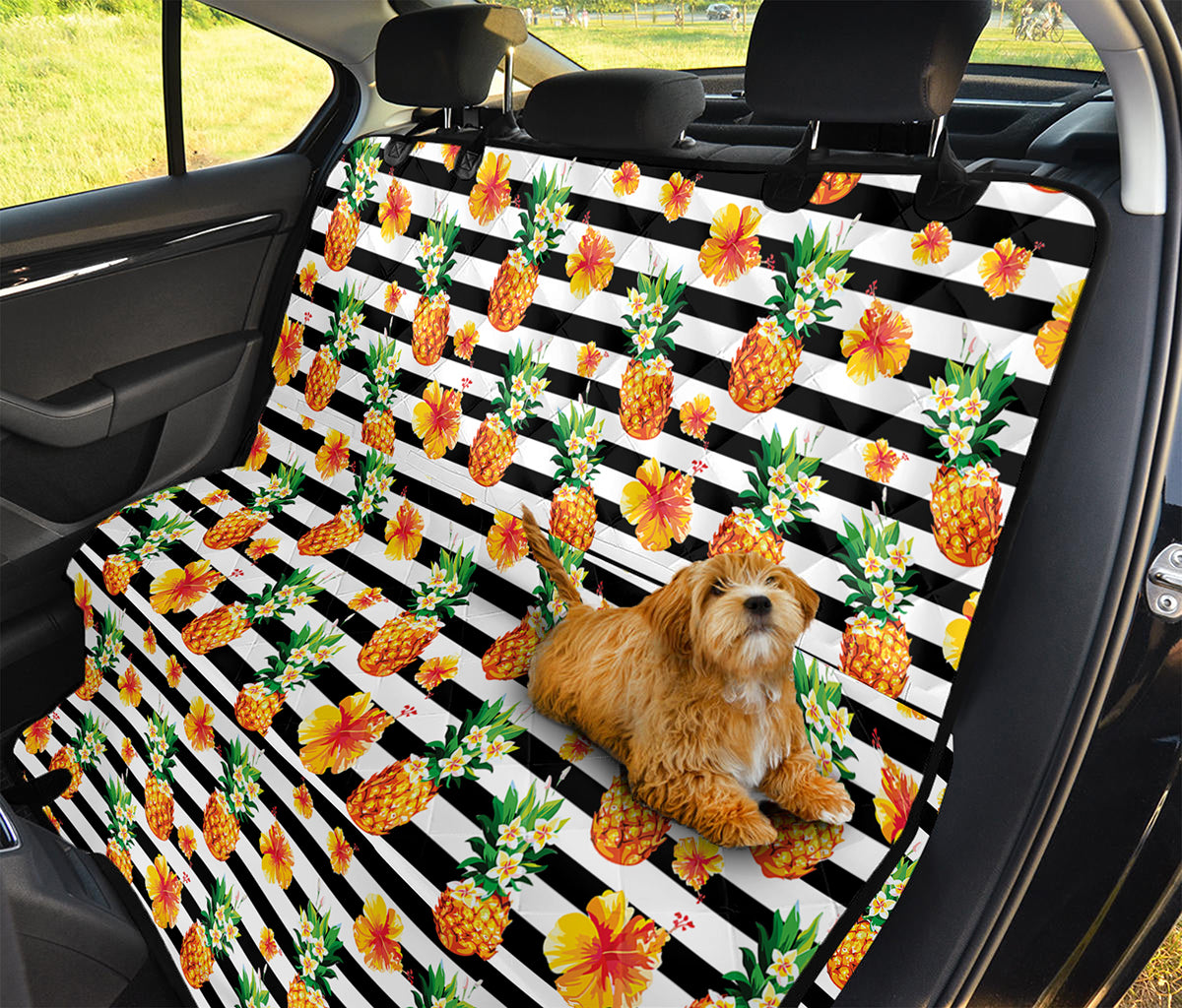 Pineapple And Hibiscus Striped Print Pet Car Back Seat Cover