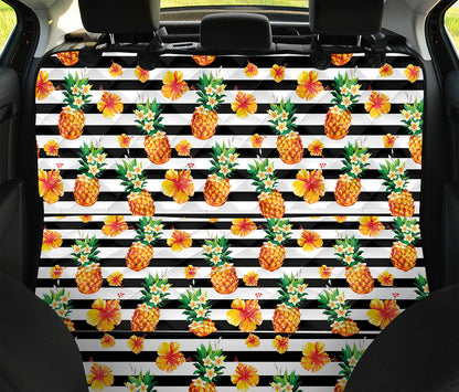 Pineapple And Hibiscus Striped Print Pet Car Back Seat Cover